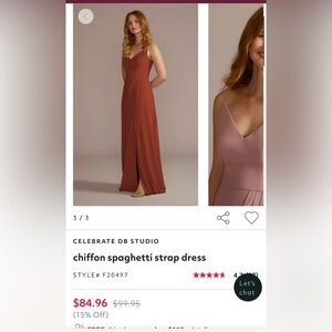 David’s Bridal chiffon spaghetti strap dress in cinnamon